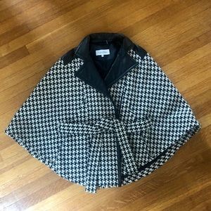 Houndstooth and leather Calvin Klein cape